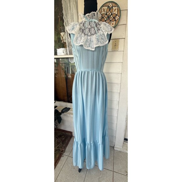 Vintage 70's Baby Blue Mai Dress With Lace Yoke Size Small - Picture 6 of 16